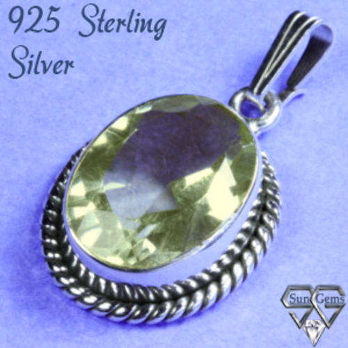 Solid 925 Sterling Silver & Prasiolite pendant  29mm +  3.70g