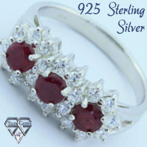 Solid 925 Sterling Silver & Ruby + CZ ring size 6# +  4.73g