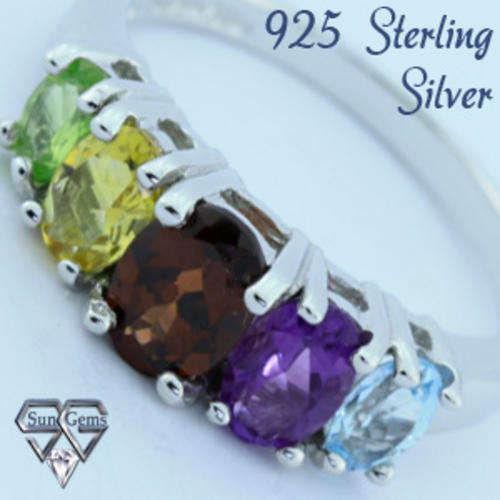 Solid 925 Sterling Silver & Mix Gemstones ring size 8# + 3.43g