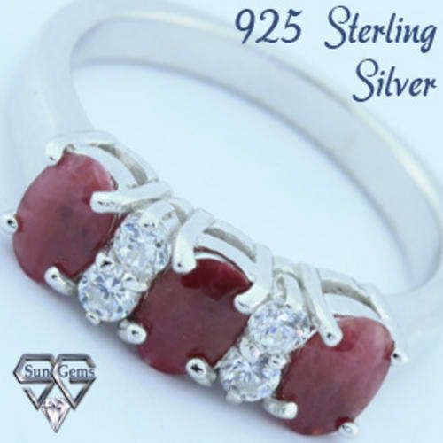 Solid 925 Sterling Silver & Ruby + CZ ring size 7.5# + 4.48g