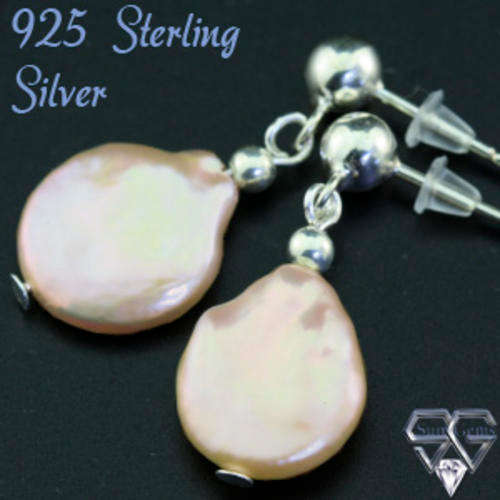 Solid 925 Sterling Silver & Pearl earrings 25mm + 3.55g