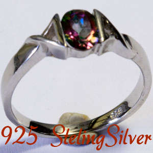 Solid 925 Sterling Silver & Mystic Quartz ring size 7# + 2.39g