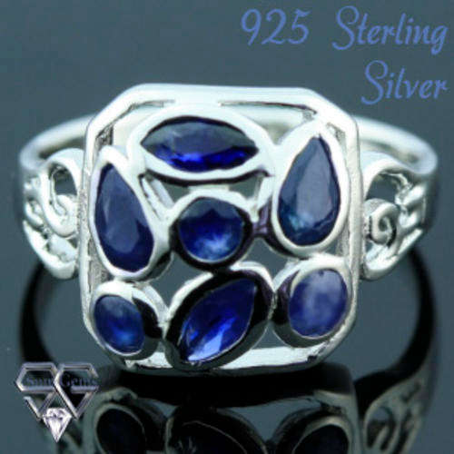 Solid 925 Sterling Silver & Sapphire ring size 6# + 2.62g
