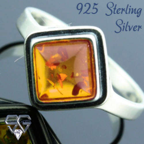 Solid 925 Sterling Silver & Amber ring size 11# + 3.91g