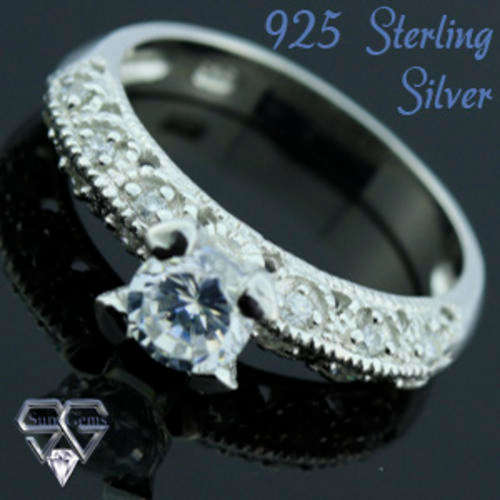 Solid 925 Sterling Silver & CZ ring size 8.5# + 3.54g