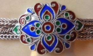 MAGNIFICENT ANTIQUE THREE STRAND ENAMELLED,SOLID 925 SILVER FILIGREE BRACELET.