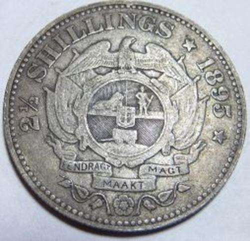 SOUTH AFRICAN UNION 1895 2.5 SHILLING SILVER COIN.
