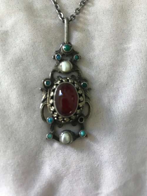 Antique Art Nouveau 800 silver pendant on chain