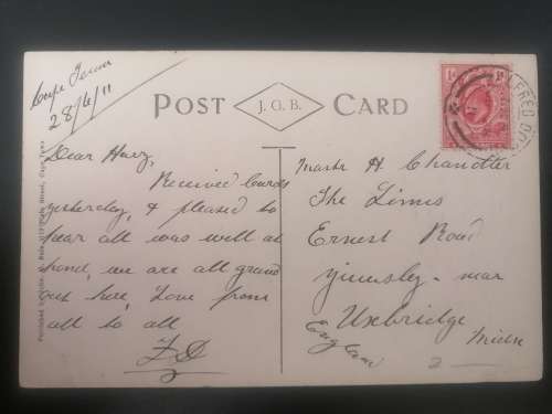 Vintage Postcard of Kloof Road, Cape Town. Posted 1911 `Alfred Dock`