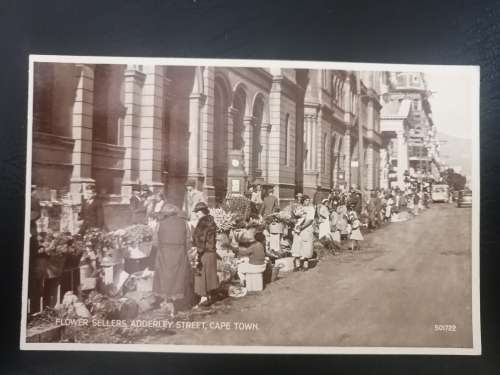 Vintage Valentine Postcard of: Flower Sellers, Adderley Street, Cape Town. Unposted