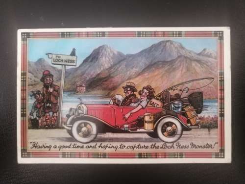 Postcard of : Comic card of Motoring in Scotland, Loch Ness. Posted 1976