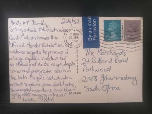 Postcard of : Comic card of Motoring in Scotland, Loch Ness. Posted 1976