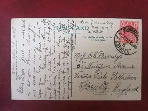 Vintage Postcard : This is a scarce one. Craighall Bridge, Johannesburg. Posted Sept 1912