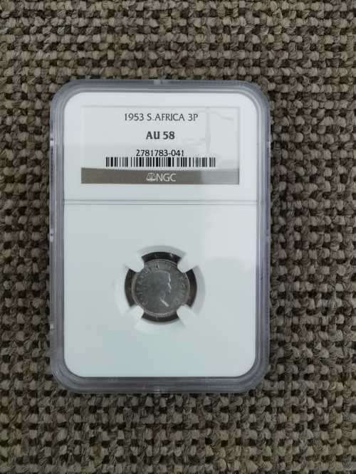 1953 South Africa 3P - NGC AU58