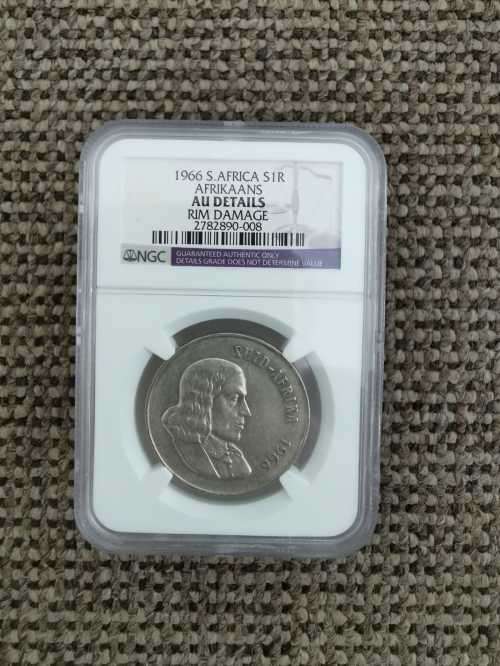 1966 South African R1 Silver (AFR) - NGC AU DETAILS