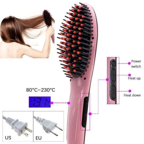 Auto Fast Hot Hair Straightener Brush Electric Comb Flat Iron Styling LCD Screen