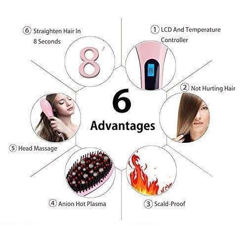 Auto Fast Hot Hair Straightener Brush Electric Comb Flat Iron Styling LCD Screen