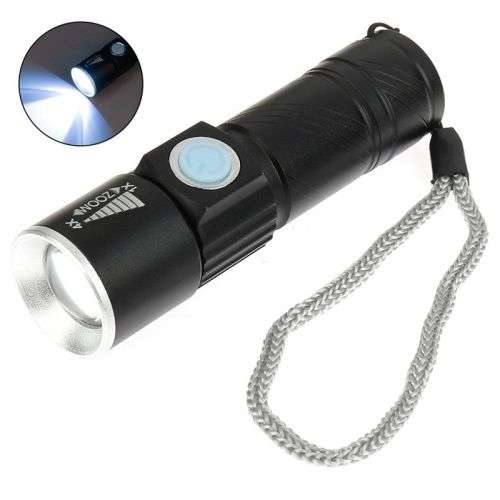 Mini Pocket Zoomable USB Charge Rechargeable LED Light Flashlight Torch Lamp AU