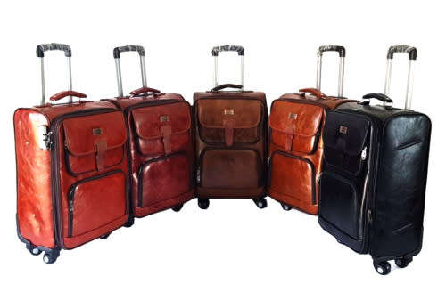Set of 3 Suitcases Leather Travel Trolley Luggage