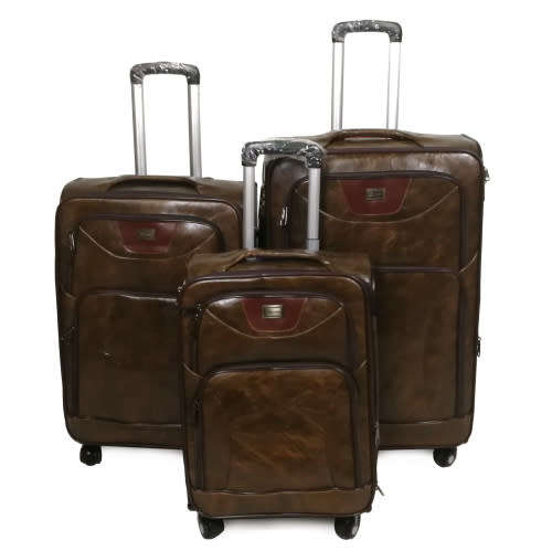 Set of 3 Suitcases Leather Travel Trolley Luggage