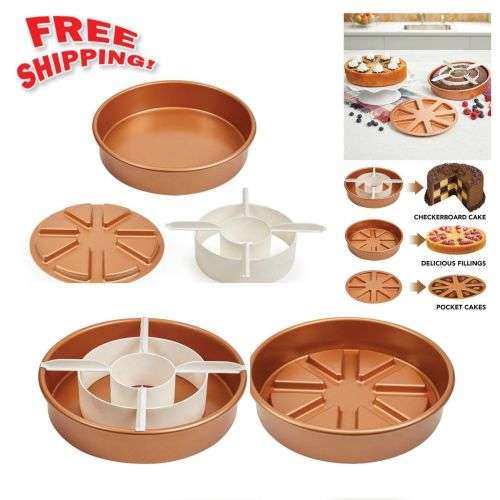 3 Piece Set Copper Chef 9" Perfect Cake Pan Mold Bakeware Kitchen Baking Round