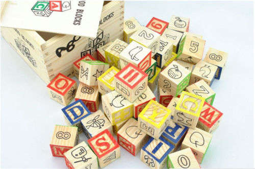 48 pcs ABC Wood Block Kids Educational Teach Building Wooden Blocks Toy New