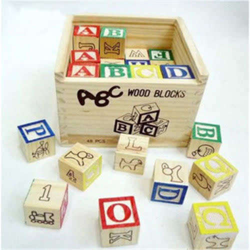 48 pcs ABC Wood Block Kids Educational Teach Building Wooden Blocks Toy New