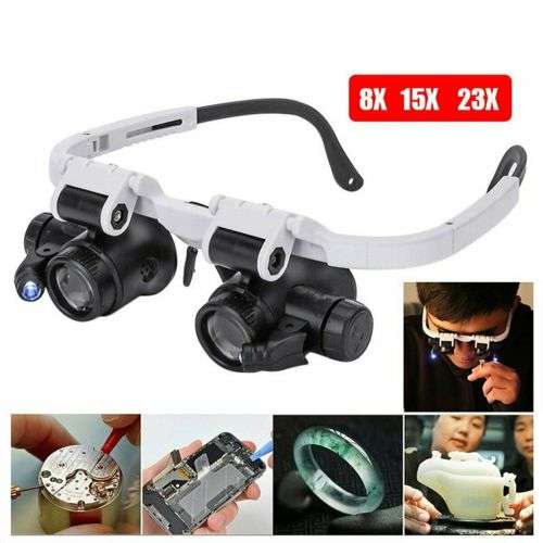 8X23X Magnification Head Wearing LED Magnifier Glass For Watch Jewelry Repair