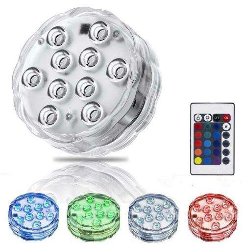 RGB Waterproof Submersible 10-LED Lights 16 Colors Changing with Remote Control