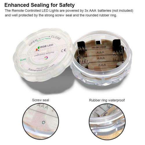 RGB Waterproof Submersible 10-LED Lights 16 Colors Changing with Remote Control