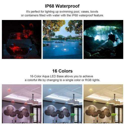 RGB Waterproof Submersible 10-LED Lights 16 Colors Changing with Remote Control