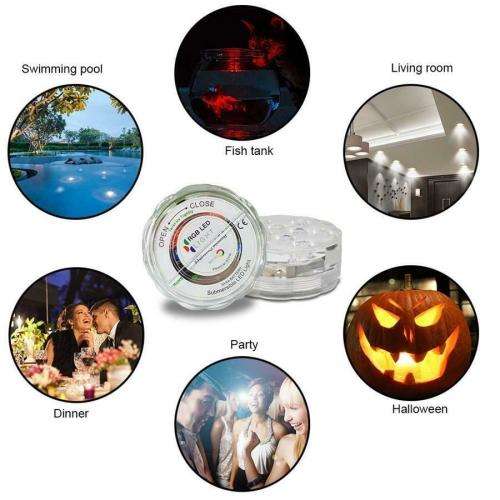 RGB Waterproof Submersible 10-LED Lights 16 Colors Changing with Remote Control