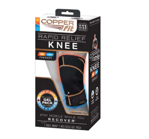 Copper Fit Rapid Relief Knee Wrap With Hold/Cold Therapy, Black