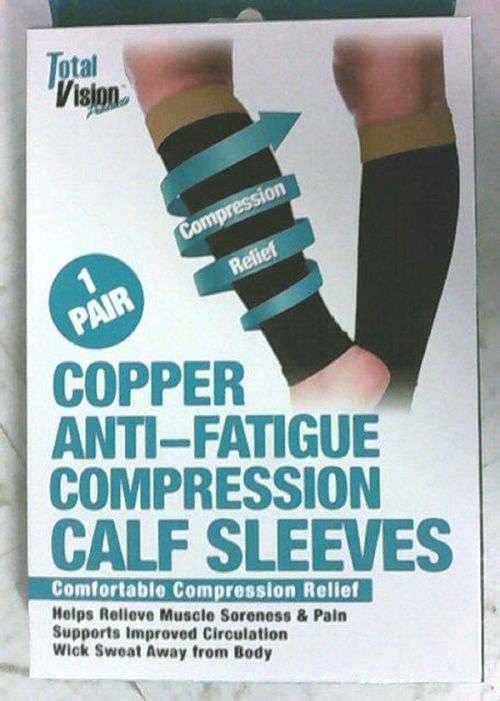 NEW TOTAL VISION COPPER ANTI-FATIGUE COMPRESSION CALF SLEEVES SZ S/M BLACK