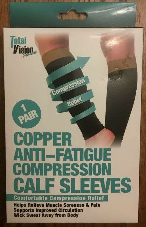 NEW TOTAL VISION COPPER ANTI-FATIGUE COMPRESSION CALF SLEEVES SZ S/M BLACK