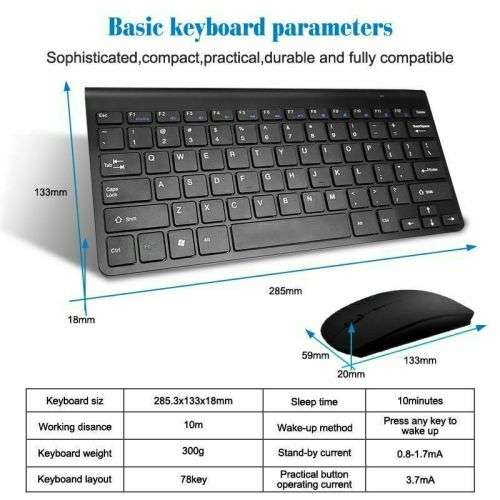 Wireless Keyboard Small Minimal Key Board Bluetooth With Mouse Mini Light BLACK AND WITE
