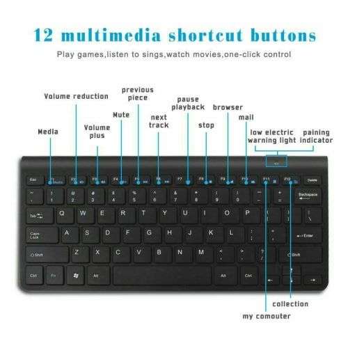 Wireless Keyboard Small Minimal Key Board Bluetooth With Mouse Mini Light BLACK AND WITE