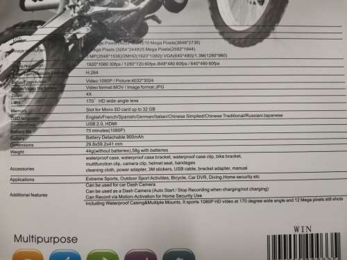 Sports HD DV 1080P H264 Full HD Sports W 1.5`/2.0 LCH Screen