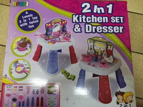 Kitchen Make Up set Table Pretend Play girls 2 in1 Toy Chef cosmetics kitchen