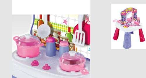 Kitchen Make Up set Table Pretend Play girls 2 in1 Toy Chef cosmetics kitchen