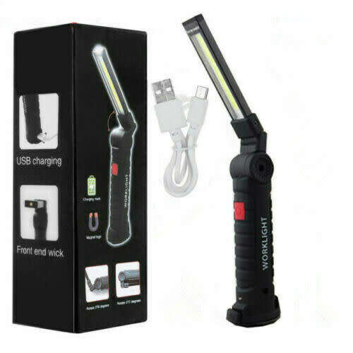 Rechargeable COB LED Slim Work Light Lamp Flashlight Inspect Folding Torch 18650
