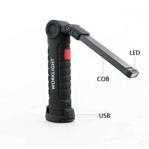 Rechargeable COB LED Slim Work Light Lamp Flashlight Inspect Folding Torch 18650