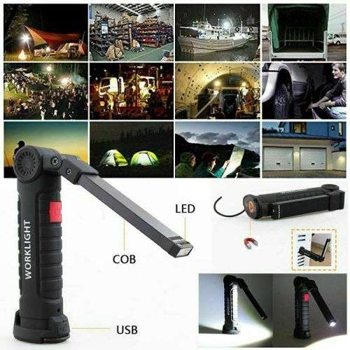 Rechargeable COB LED Slim Work Light Lamp Flashlight Inspect Folding Torch 18650