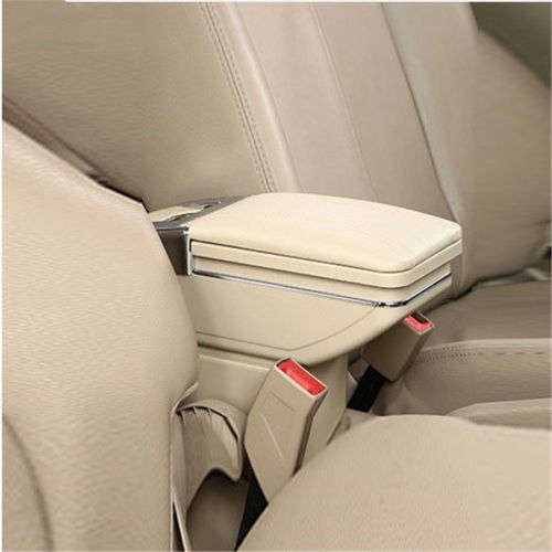 1X Universal PU Leather Car Central Container Armrest Box Cup Holder Storage box (Color Beige)