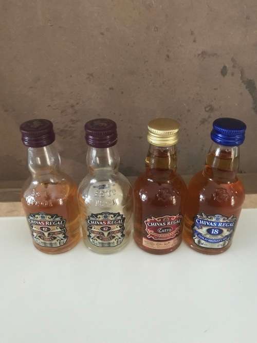 4 Miniature Glass 50ml Bottles - Chiva¿s Regal - 18 YR / 12 YR / EXTRA / Empty