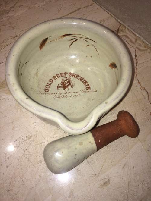 Vintage Pestle and Mortar - Gold Reef Chemists - Est. 1850