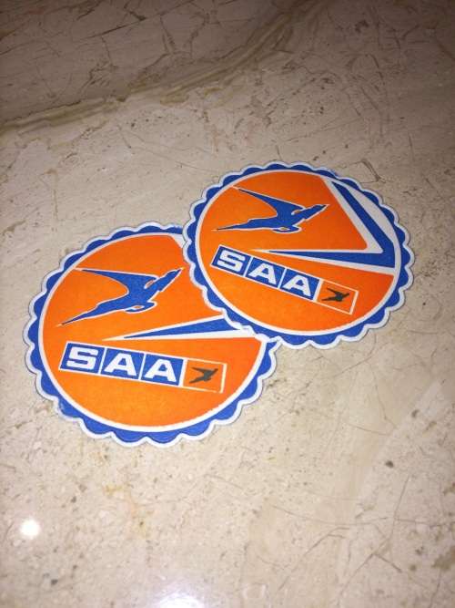 South African Airways - SAA - Paper Fabric Cocktail Coasters - Flying Springbok
