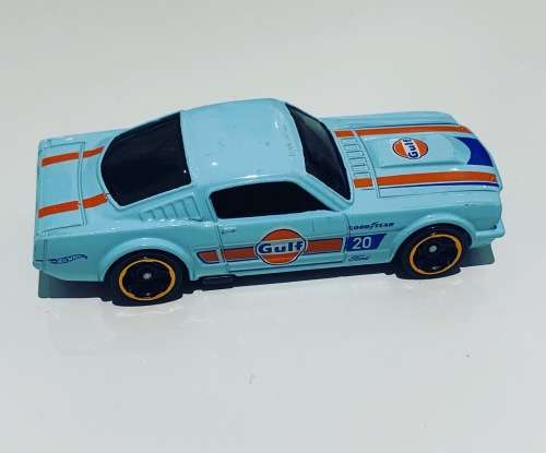 Collectible HotWheels - 65 Mustang Fastback - Mattel (2012)  Goodyear Gulf Branding