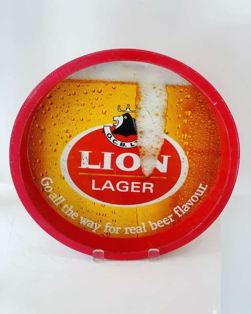 Collectable Advertising Bar Tray - Lion Lager - Go All The Way For Real Beer Flavour