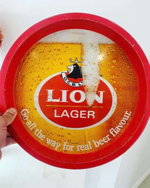 Collectable Advertising Bar Tray - Lion Lager - Go All The Way For Real Beer Flavour